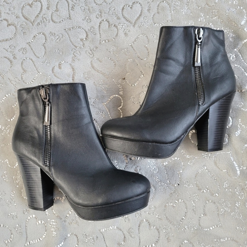 Platform Heeled Boots Black Bamboo Huxley Double Zip Ankle Booties 8